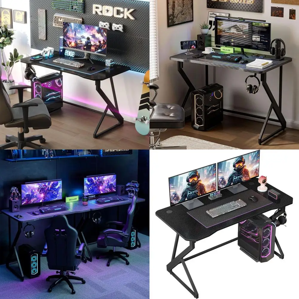 

Игровой стол Z-образной формы 47 дюймов с креплением для кабелей, поверхность из углеродного волокна, черная рабочая станция для ПК