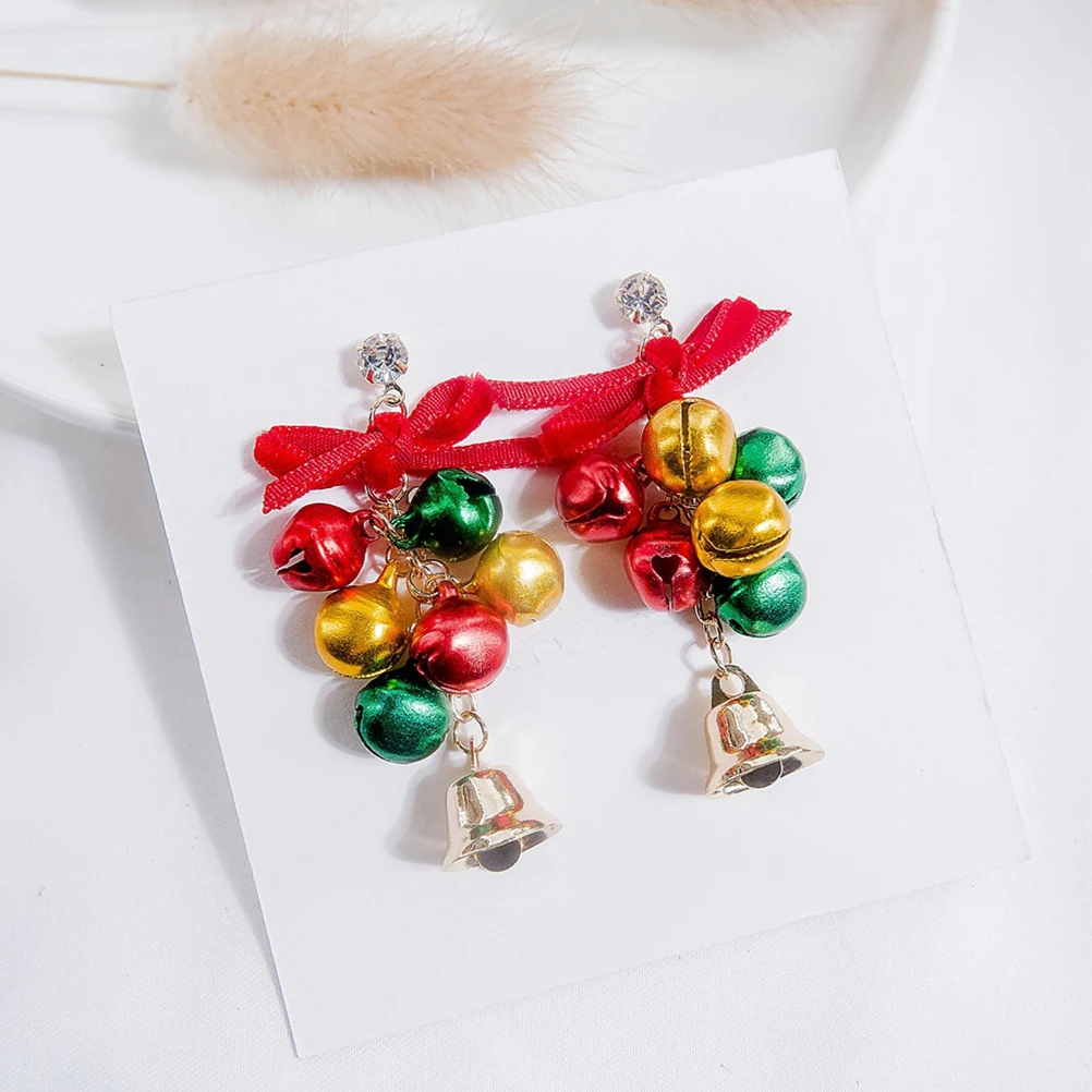 

One Pair Christmas Bell Bow Shape Earrings Fashion Women Earrings Temperament Earrings Alloy Earrings Jewelry (Environmentally F