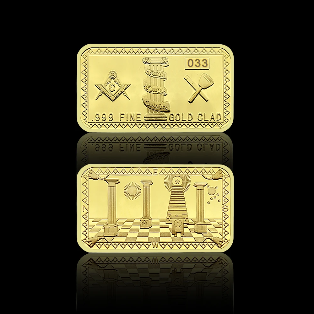 American Masonic Gilded Gold Nugget 1 Ounce Square Commemorative Coin Challenge Coin with Plastic Case Collect Gift