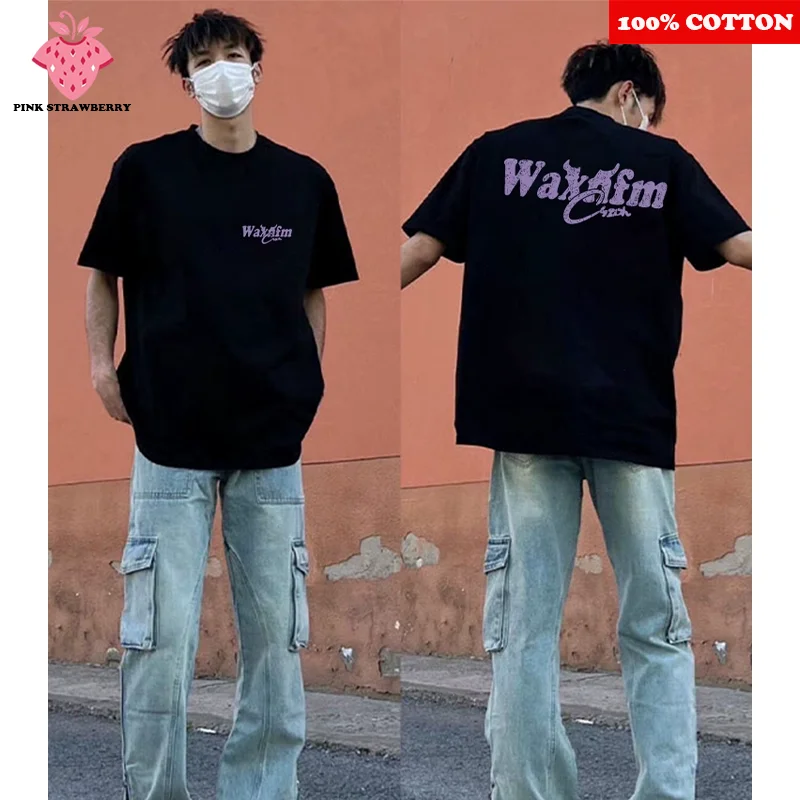 

100% Cotton American Letter Print T-shirt Men Summer 2025 New Personalization Short sleeve White Tee Loose Y2k Tops men clothing