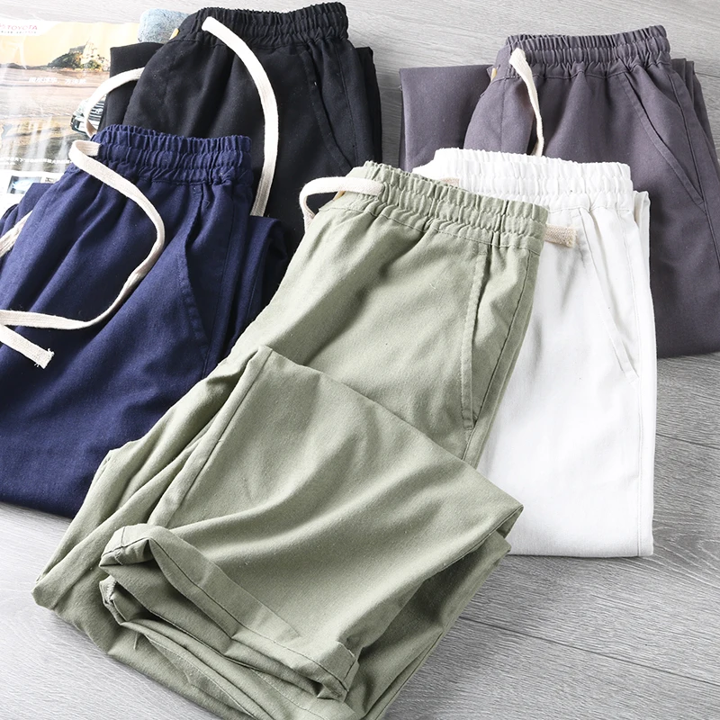 

Wide Leg Sle! 30% Linen 70% Cotton! Cool Breathable! Summer Men's Elastic Waist Loose Versatile Linen Cotton Long Pants