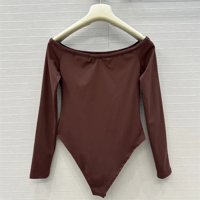 Bodysuit women New elastic slim fit long sleeved top for autumn 2025 Sexy off shoulder women's corset T-shirt women's swimsuit