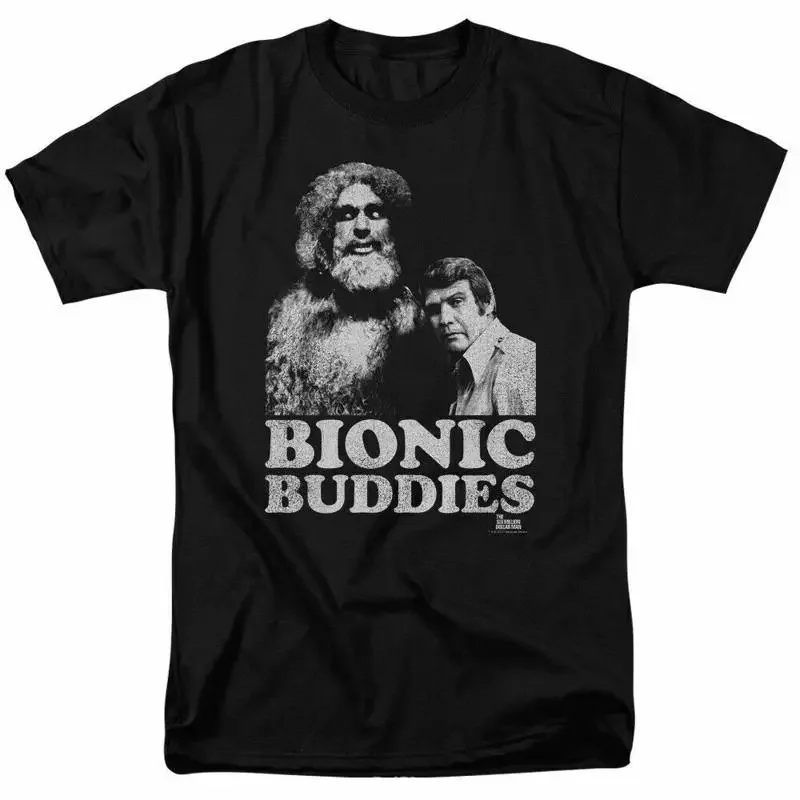 The Six Million Dollar Man Bionic Buddies T Shirt Mens Licensed Classic TV Black