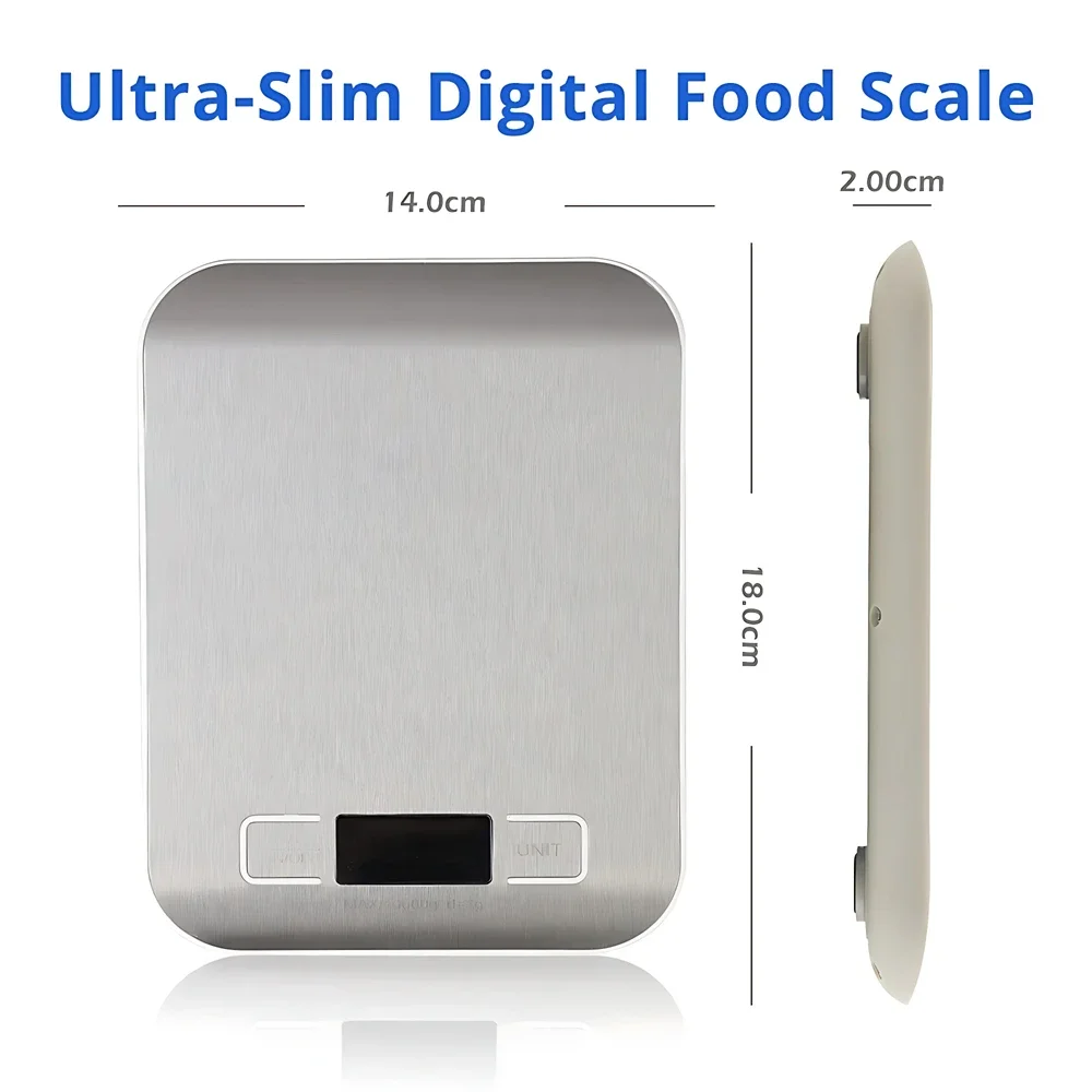 5/10KG Kitchen Scales Stainless Steel Weighing for Food Diet Postal Balance Measuring LCD Precision Electronic Scale