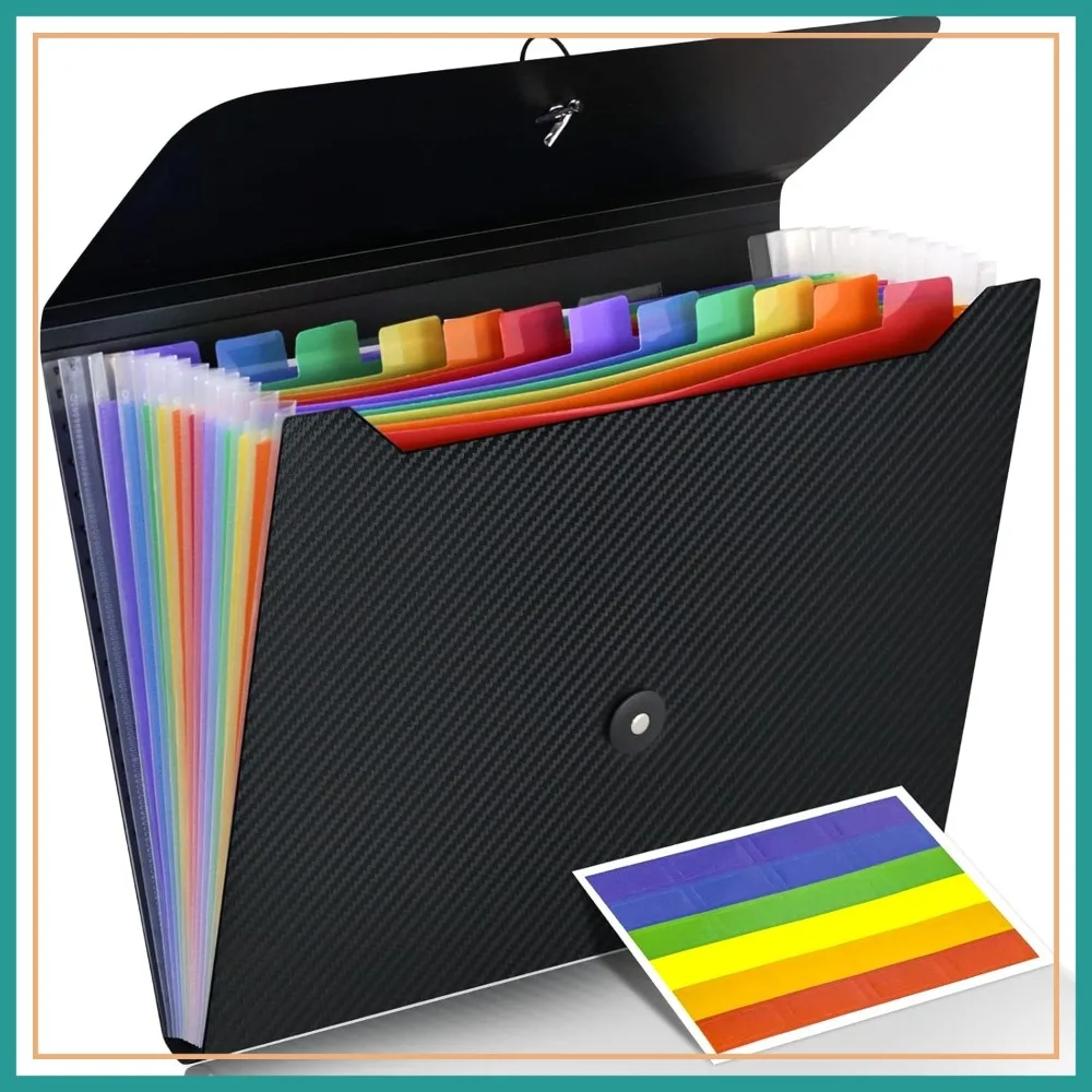 

Accordian File Organizer, 13 Pockets A4 Letter Size Expanding File Folder for Home Office Travel