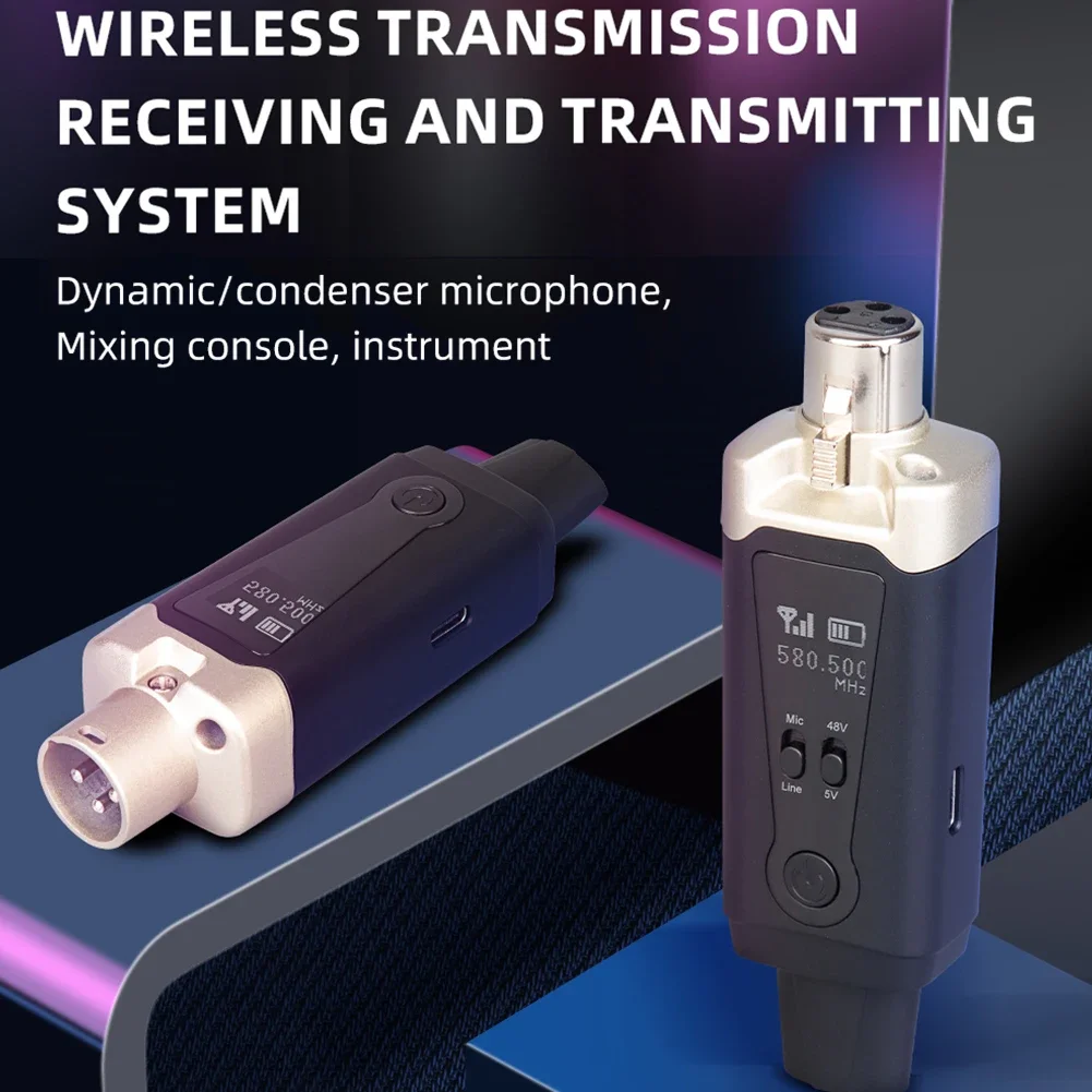 Rechargeable Dynamic Microphone Wireless System UHF DSP Transmitter Receiver Mic/Line Two Modes For Mixers Recorders Speakers