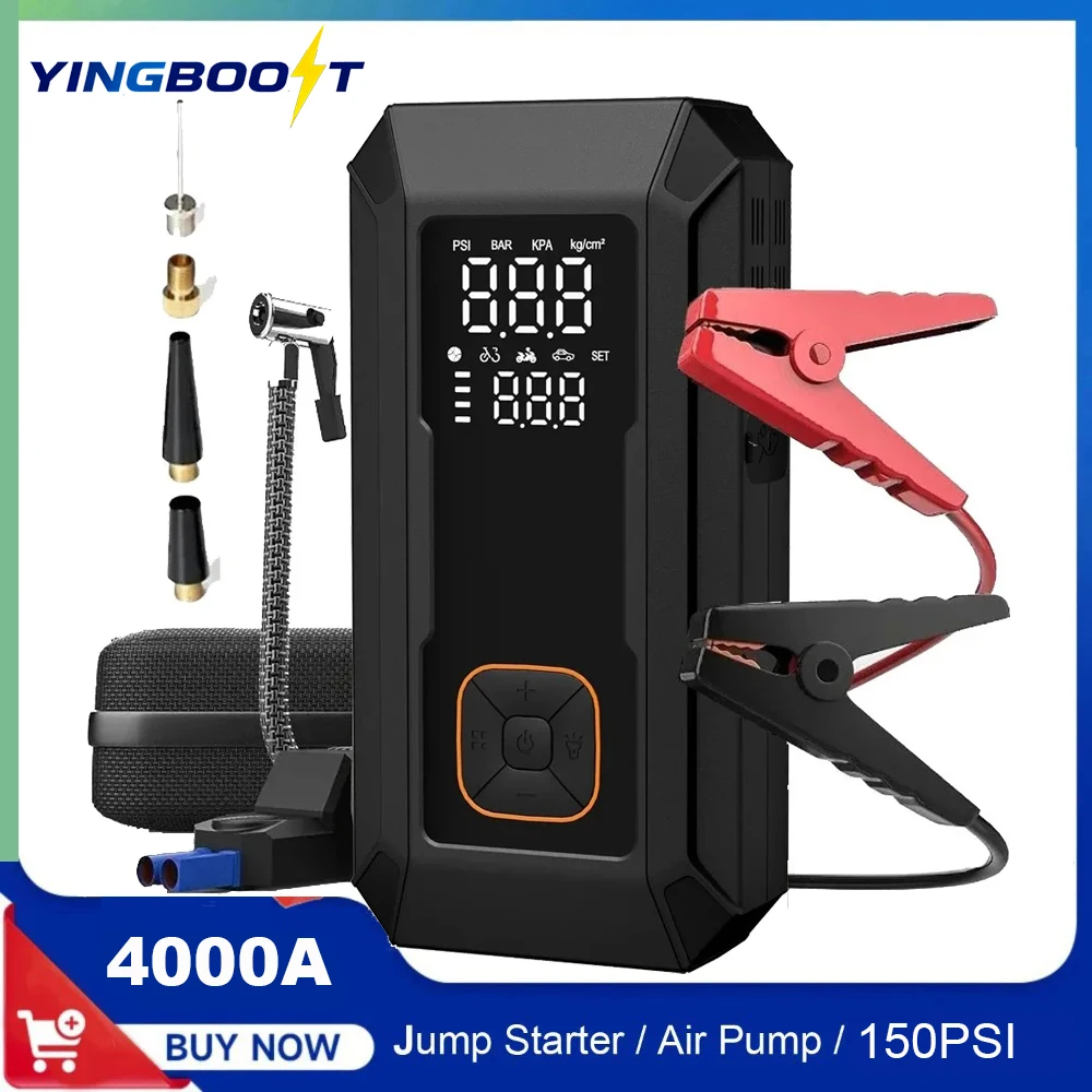 

YINGBOOST Car Jump Starter with Air Pump Peak 4000A Jump Starter&150PSI Air Compressor, Portable Auto Power Banlk ,Tire Inflator