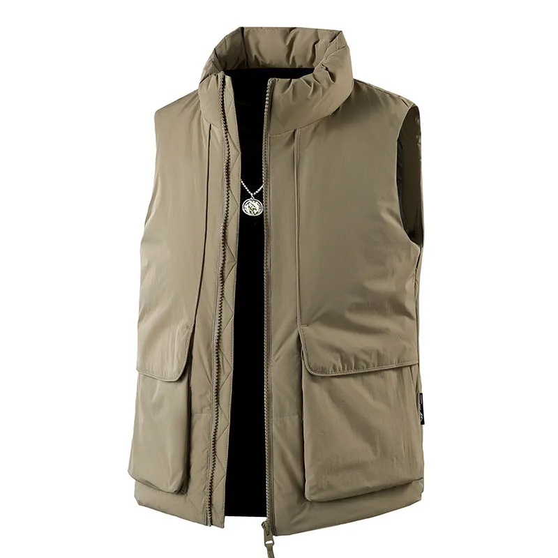 

Casual Outdoor Men's down Vest Winter New Sle Warmth-Filled Stand Collar Jaet Faionable Versatile Fce-Lined Workwear...