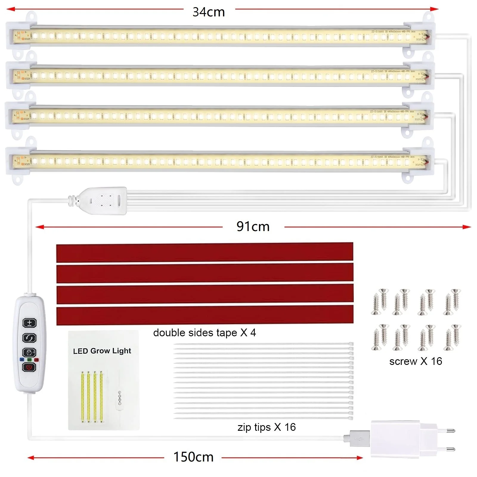 실내 식물 재배용 LED 식물 램프, 식물 램프, 풀 스펙트럼, USB 플러그 모종, 3/9/12H 타이머 포함, 성장 조명 스트립