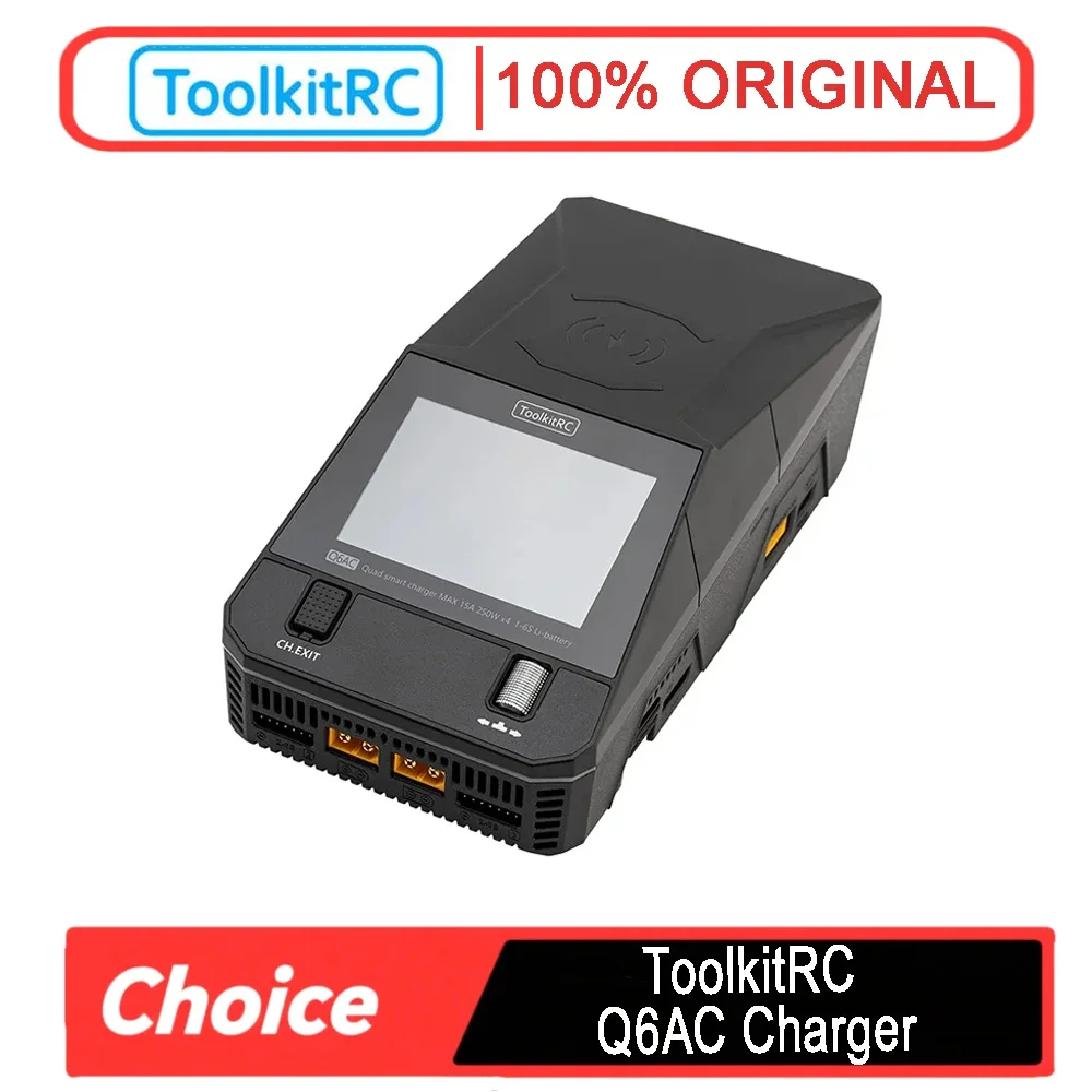 ToolkitRC Q6AC 1000W 4CH RC Charger - AC400W/DC1000W, Built-in 65W USB A/Type-C, 1-6S LiPo/1-16S NiMH/1-10S PB