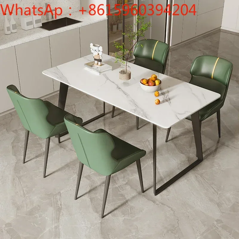 Rock board dining table, high-end, light luxury, small household, glossy, pure black matte, modern and minimalist dining table