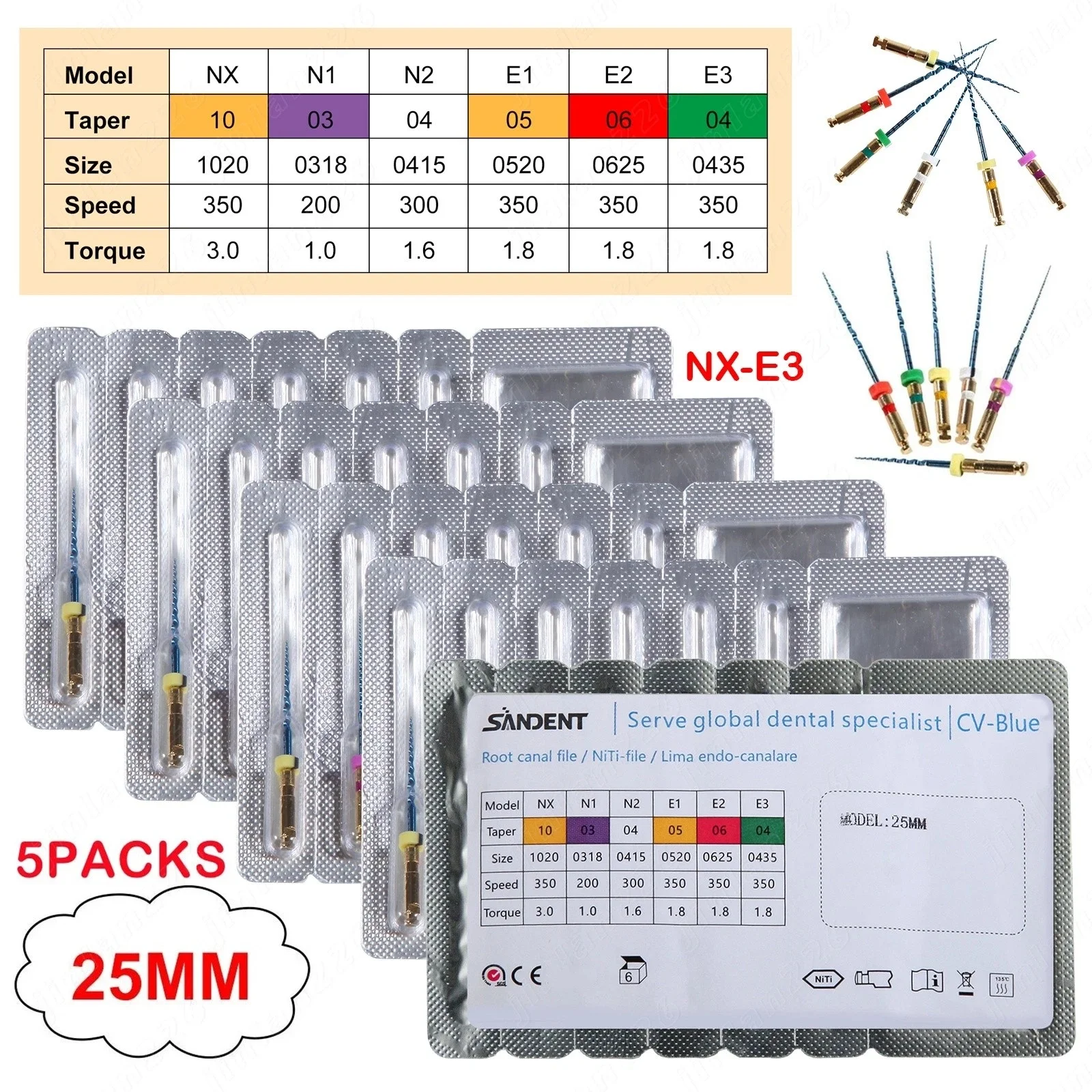 5Packs/30PCS Dental Endo NITI Rotary Files Reciprocating Engine Use NX-E3 25MM Endodontic