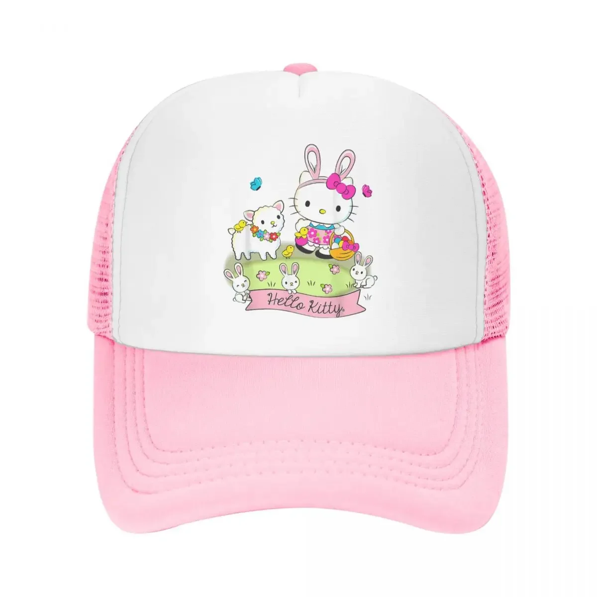 Hello Kitty And Friends Easter Scene Trucker Cap Men Dad Hat Sun Caps Fishing Hat Adjustable Snapback Caps Mesh Baseball Caps