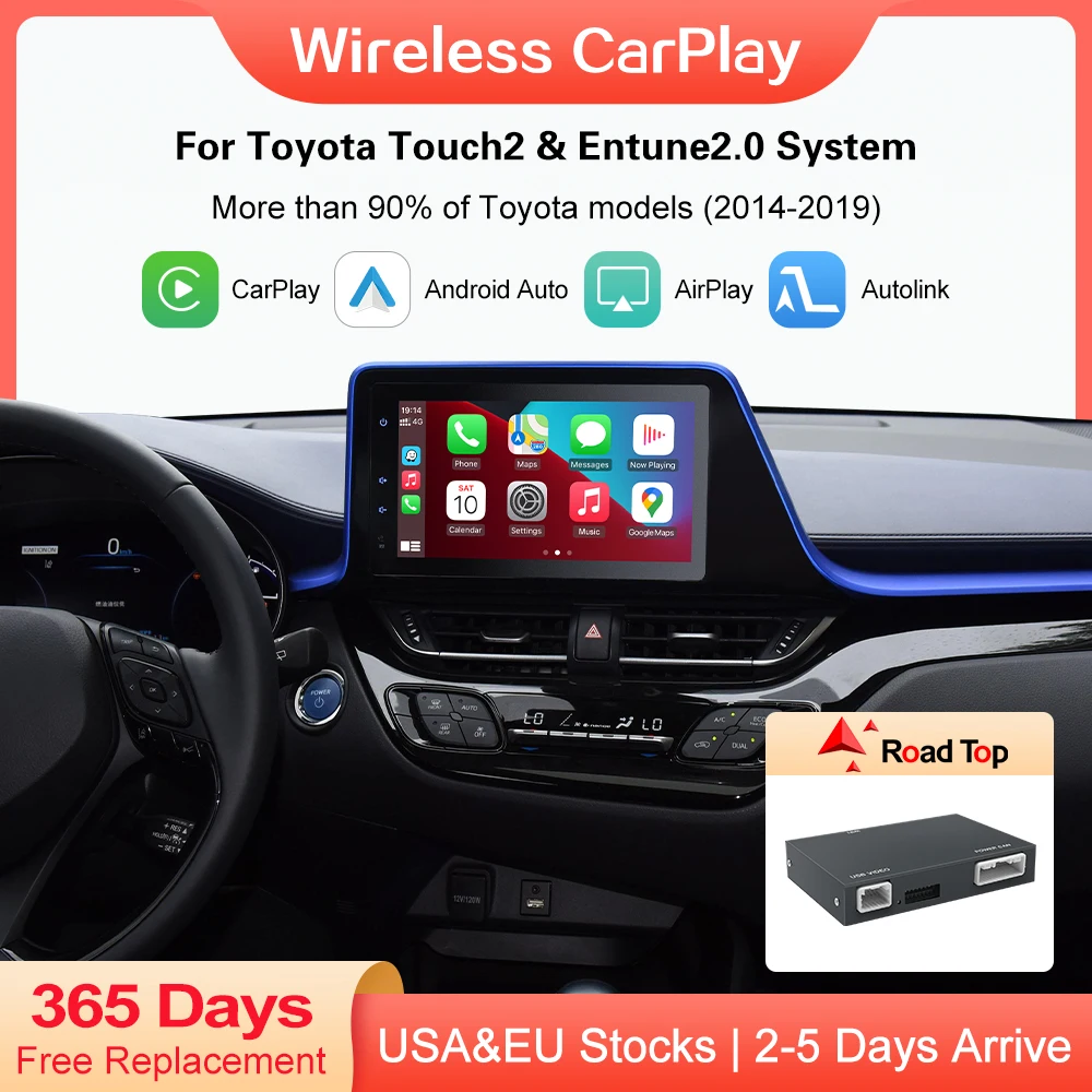 

Wireless Carplay Android Auto for Toyota 2014-2019 Tundra/Highlander/Tacoma/4Runner/Prius/Land Curiser/Avalon/CH-R/Sienna