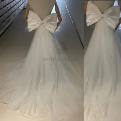 Removeable Satin Bow Tulle Drag For Wedding Dress Knots Bride Prom Party Knots With Tulle Skirt Train Customized