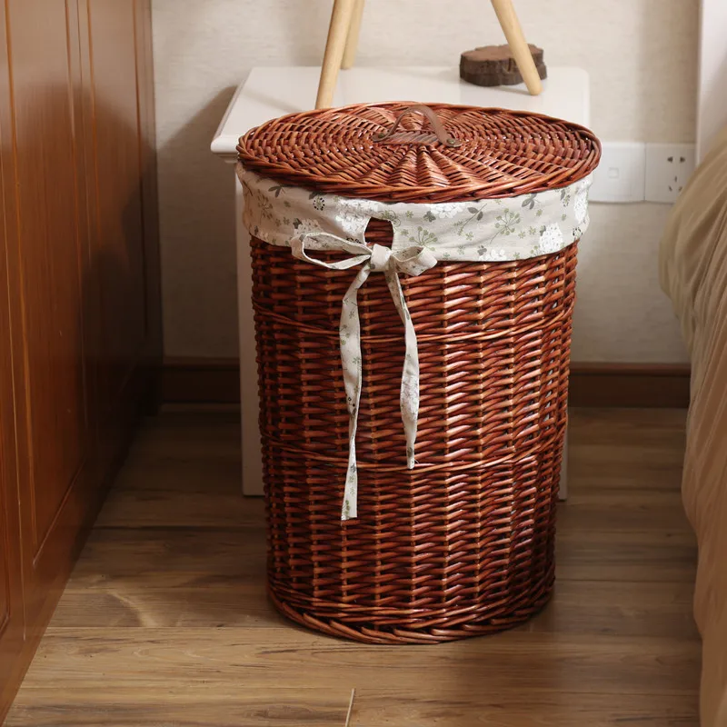 

Wier Laundry Basket Dir Clothes Storage Basket with Lid Household Organizer Basket Pure l Willow Wier Basket