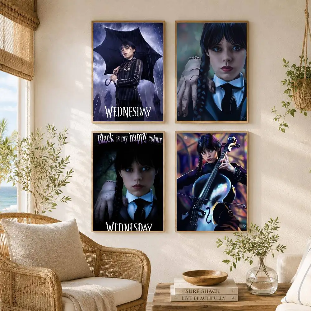 Movie TV Play Wednesday Poster Self-adhesive Art Waterproof Paper Sticker Coffee House Bar Room Wall Decor