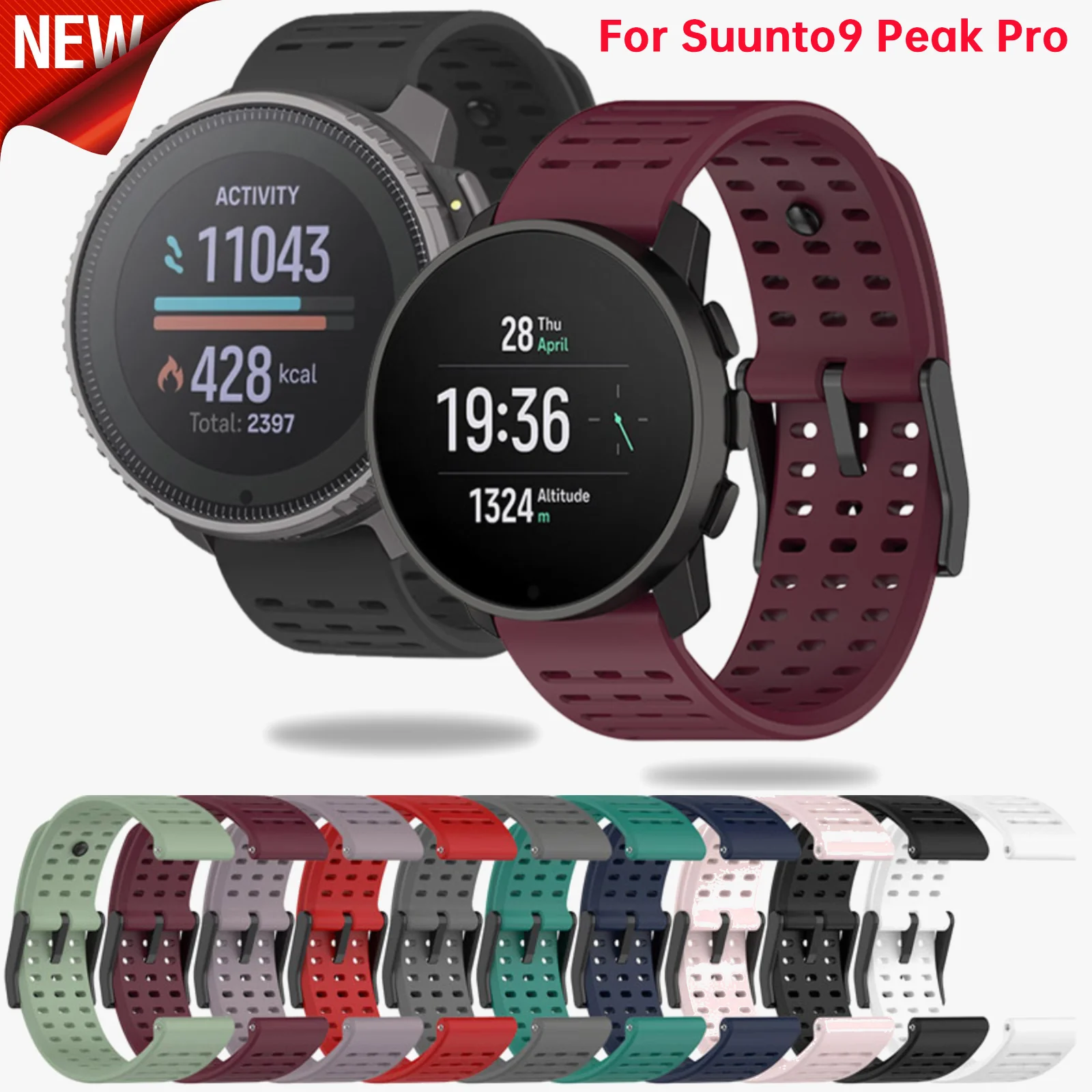 22mm Silikon-Armband für Suunto 9 Peak Pro Vertikales Ersatzarmband für Suunto9 Peak Pro Smartwatch Correa