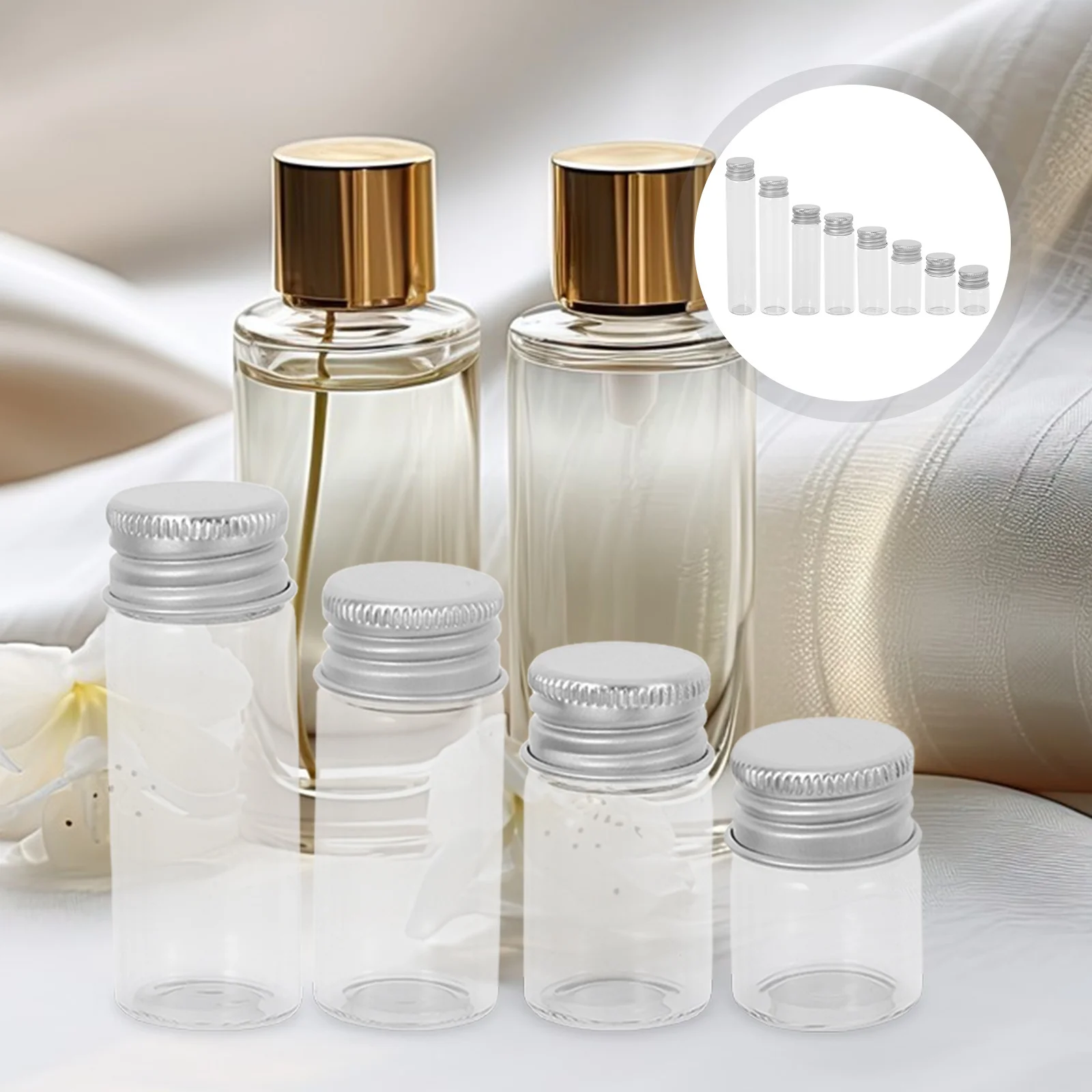 

16Pcs Clear Glass Bottles with Aluminum Lids Mini Jars Set for DIY Message Bottles Jewelry Making Party Favors Travel Sample