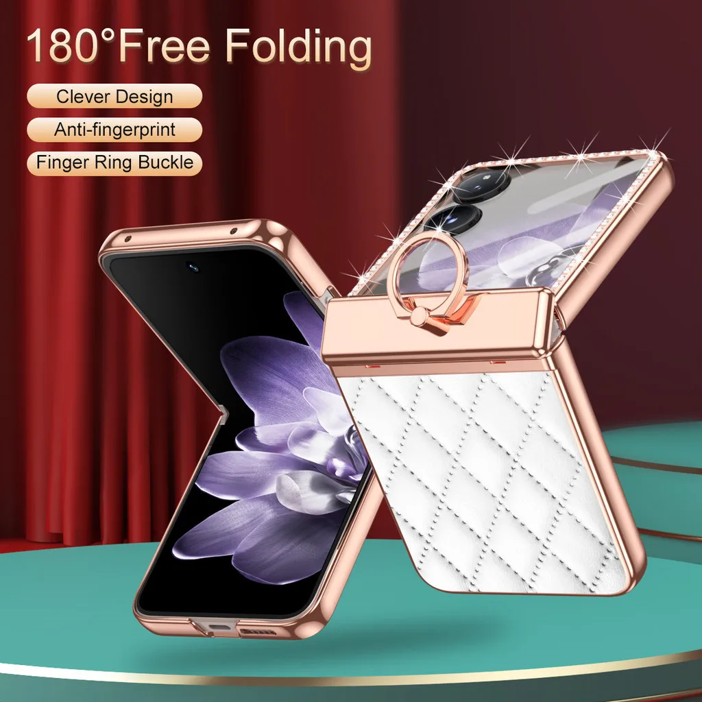 

Fashion Diamonds Leather Plating Ring Holder Phone Case For Xiaomi Mix Flip Hinge Full Protection Cover