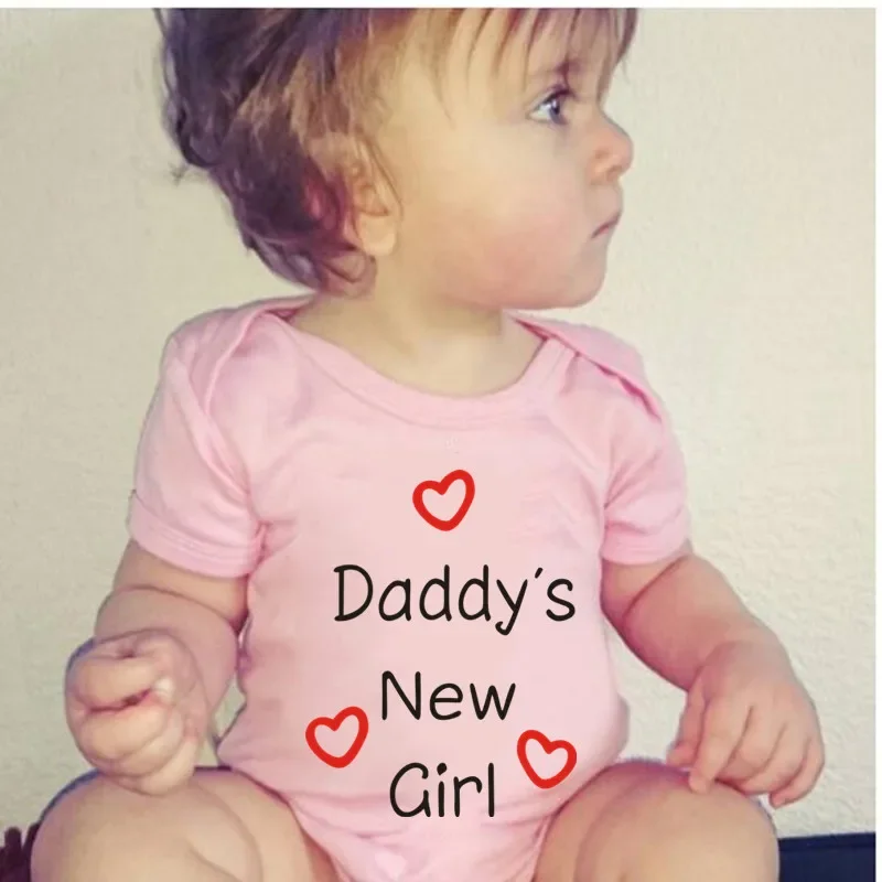 Cute Daddy's New Girl Print Newborn Baby Girl Jumpsuit Summer Soft Short Sleeve Bodysuit Cotton Onesie