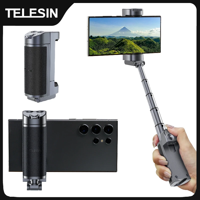 TELESIN Phone Camera Hand Grip Selfie stick Bluetooth Remote  Control Handle for Iphone SAMSUNG HUAWEI XIAOMI Smart phone