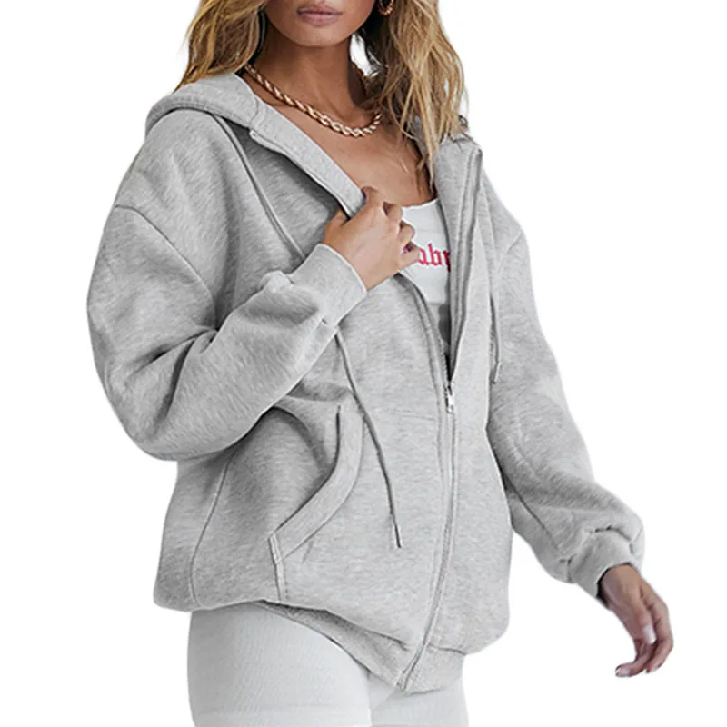 

Y2k Women's Sweatshirts Loose Style Coat Solid Color Zipper Open Front Hooded Jacket With Pockets Women's Hoodies Streetwear