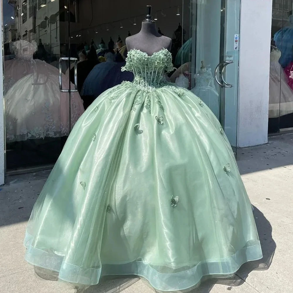 Vestidos de Quinceañera de princesa azul cielo, vestido de baile con hombros descubiertos, apliques de tul, dulce 16 vestidos, 15 Años, mexicano