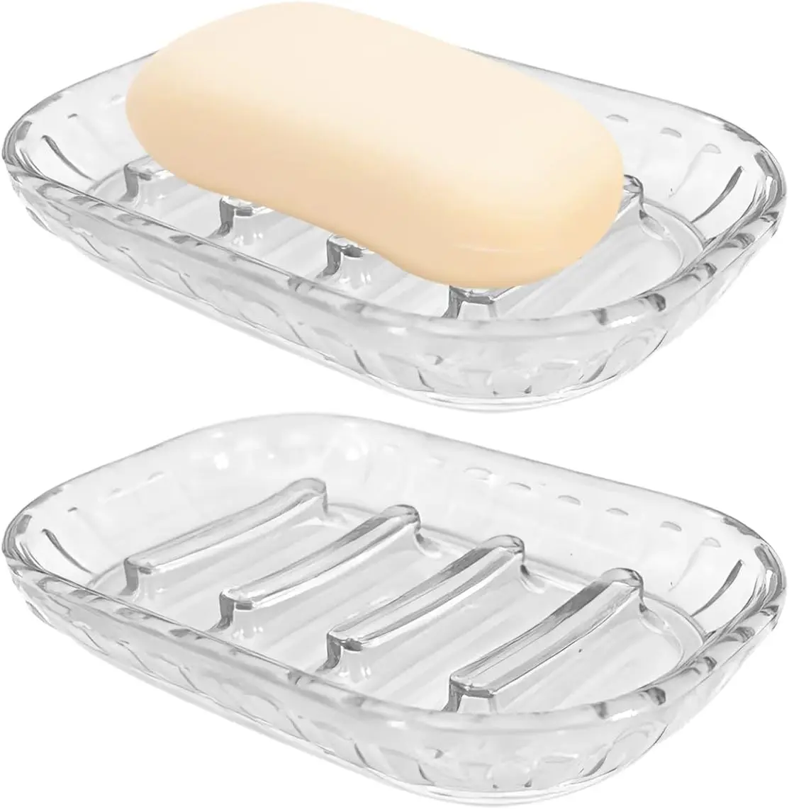 

2 Pack Clear Soap Dish Holder for Bar Soap, Bathroom Shower Kitchen Sink Tray with Drain Slots