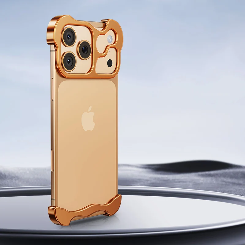 NONE Unregelmäßige Metall Stoßstange Telefon Fall Für IPhone 17 16 15 14 13 12 Pro Max Plus Objektiv Film Schutz Nackte Aluminium stoßfest Abdeckung 3