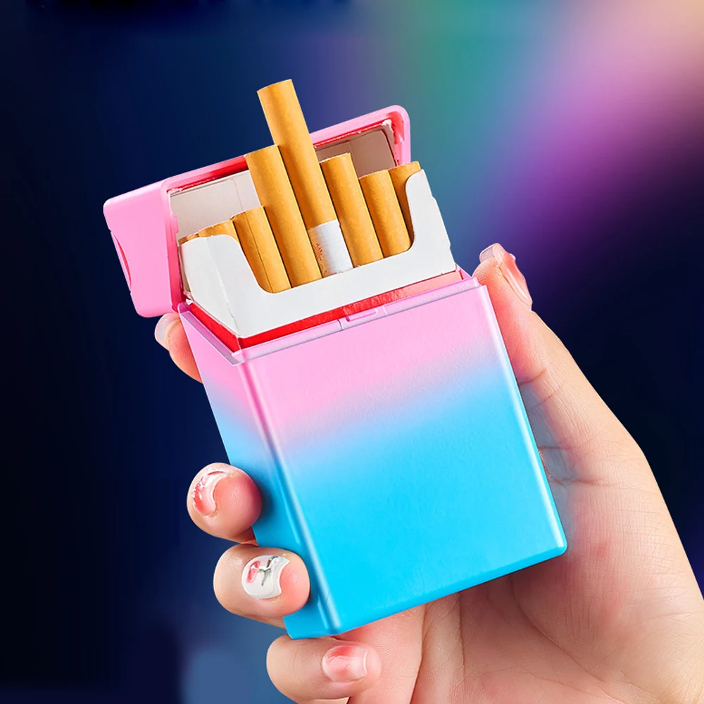 Fashion Standard Cigarette Case Dual-use Type-C Rechargeable USB Lighter Windproof Flameless Cigarette Box Smoker Gadget