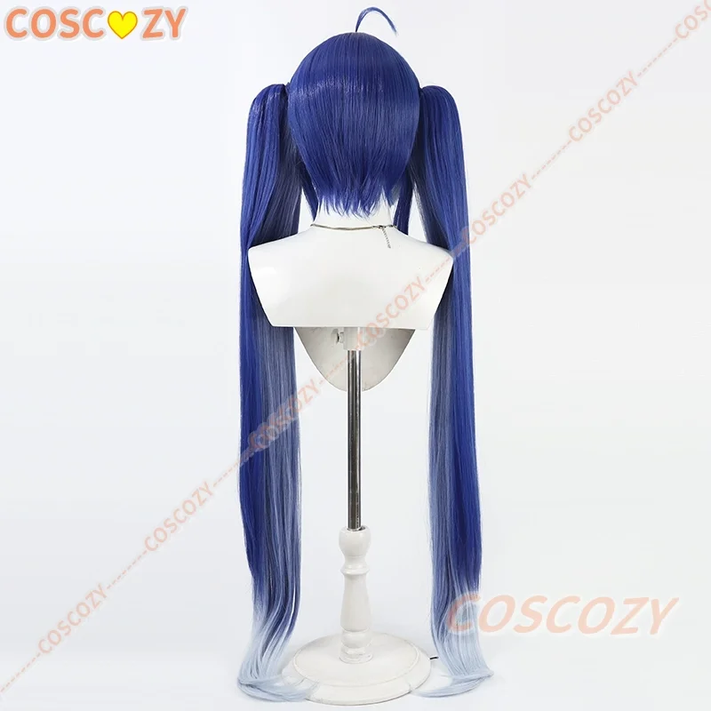 Spiel Wuthering Waves Iuno Cosplay Perücke Blau Doppel Pferdeschwanz Langes Haar Rinascita Karneval Halloween Party für Frauen Mädchen Perücke Kappe