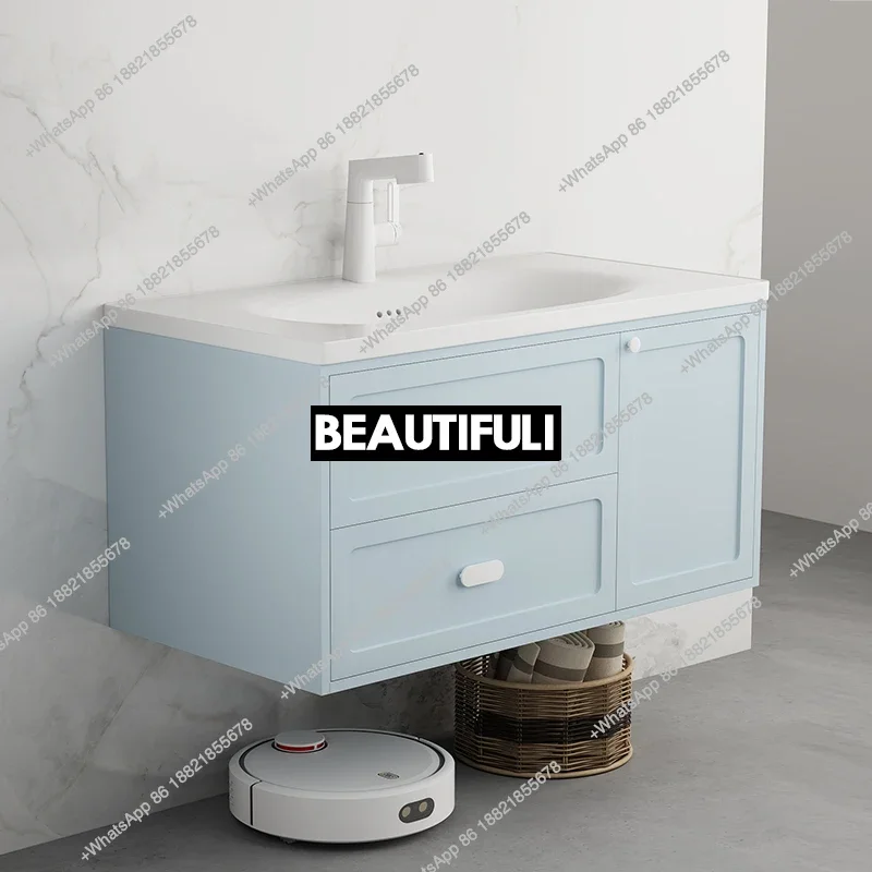 

Z136Haze blue 50cm integrated ceramic basin touch light washstand hanging bathroom cabinet combination