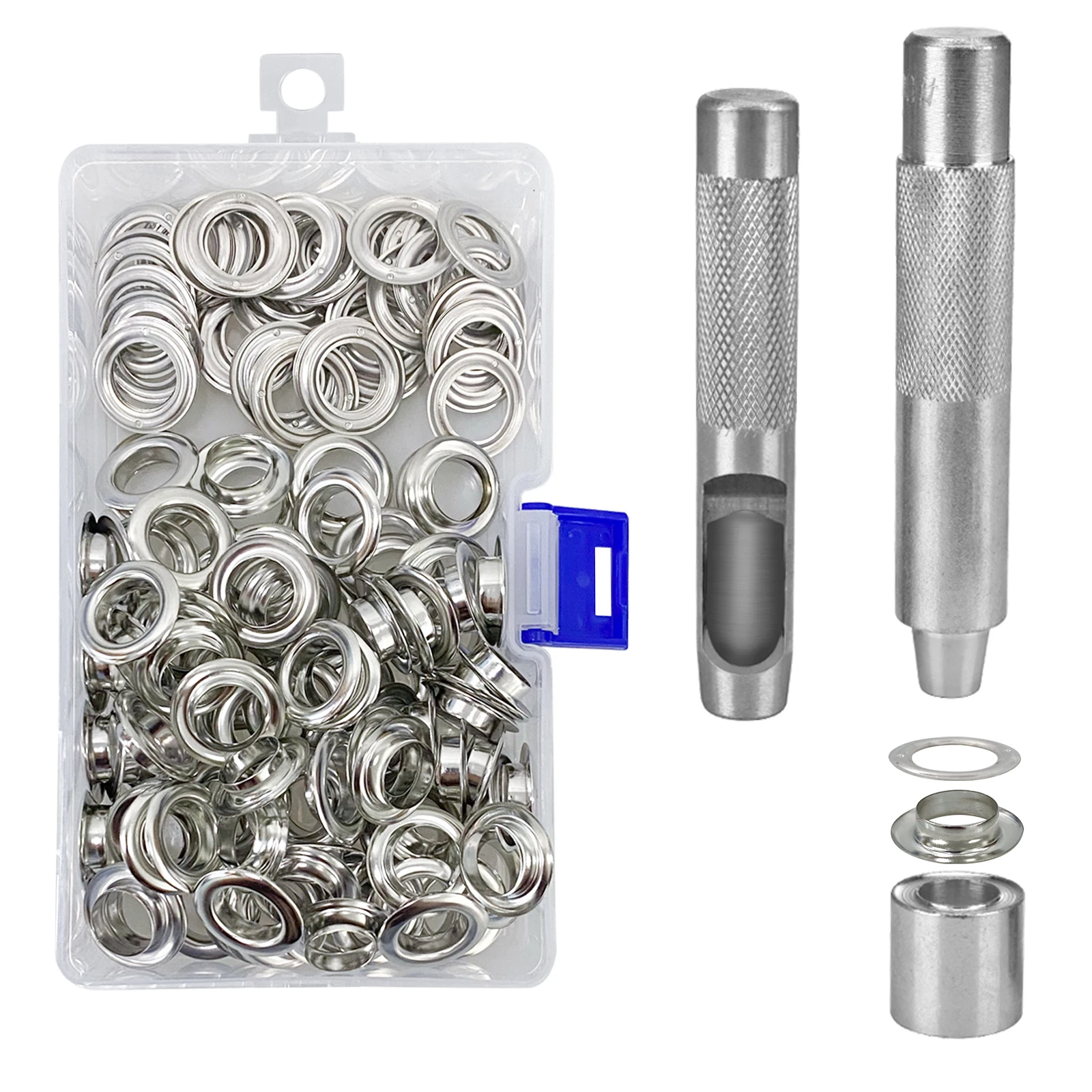 100 piece 12mm Grommets Eyelets Setting DIY Tool Storage Box for Tarpaulin Leather Fabric Canvas Belt Craft Making