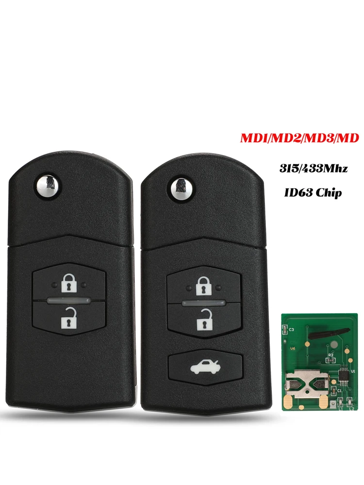 Jingyuqin 315/433 Mhz ID63 2/3 Tasten Für Mazda 2 3 5 6 2006-2020 M1/M2/M3/M4 Systeme 41797 41840 Flip Fernbedienung Auto Schlüssel