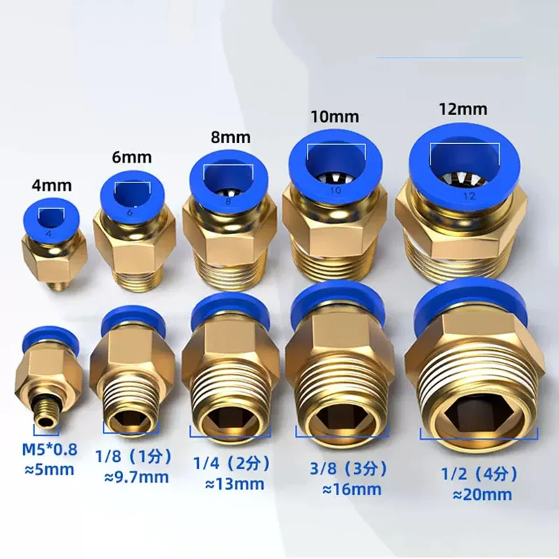 Pneumatic Connectors PC Thread Fitting 4mm 6mm 8mm 10mm Hose Connector PT 1/4 1/8 1/2 Quick Release Connector Pneumatic Parts