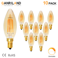 GANRILAND E14 Retro LED Filament Bulbs Dimmable C35 4W 220V Warm White 2200K Amber Glass Candle Lamp Decorative Light For Home