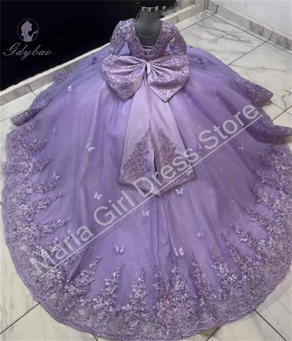 Customized Fluffy Flower Girl Dress For Wedding Lace Appliques Tulle With Train Child Birthday Party First Communion