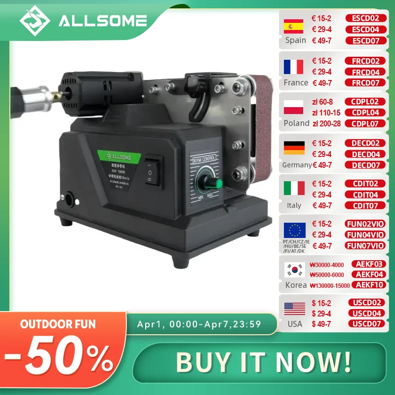 Allsome Mini Belt Sander, 180W Electric Sander with 10pcs 533*30mm Sanding Belts, Suitable for Makita 18V battery