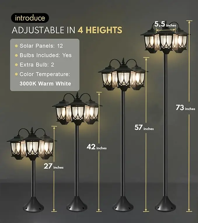 Retro high pole three head street,courtyard solar lights,  floor to ceiling landscape decorative lights