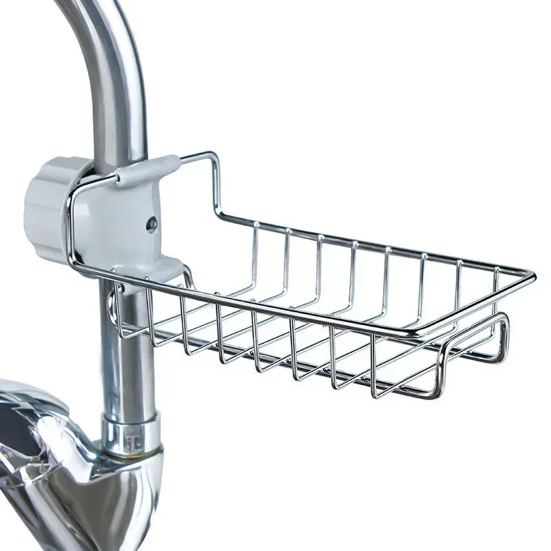 2025 New 1pc Faucet Storage Rack Stainless Steel Kitchen Sink Storage Rack Household Sponge Cloth Dishwashing and Draining Rack