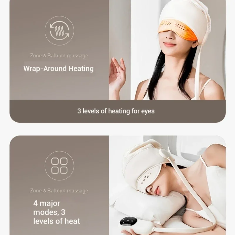 مدلك ضغط الهواء للرأس، مدلك كهربائي للرأس، مدلك عين من الجرافين، تسخين العين، ضغط ساخن للاسترخاء، تحسين النوم وتخفيف التوتر