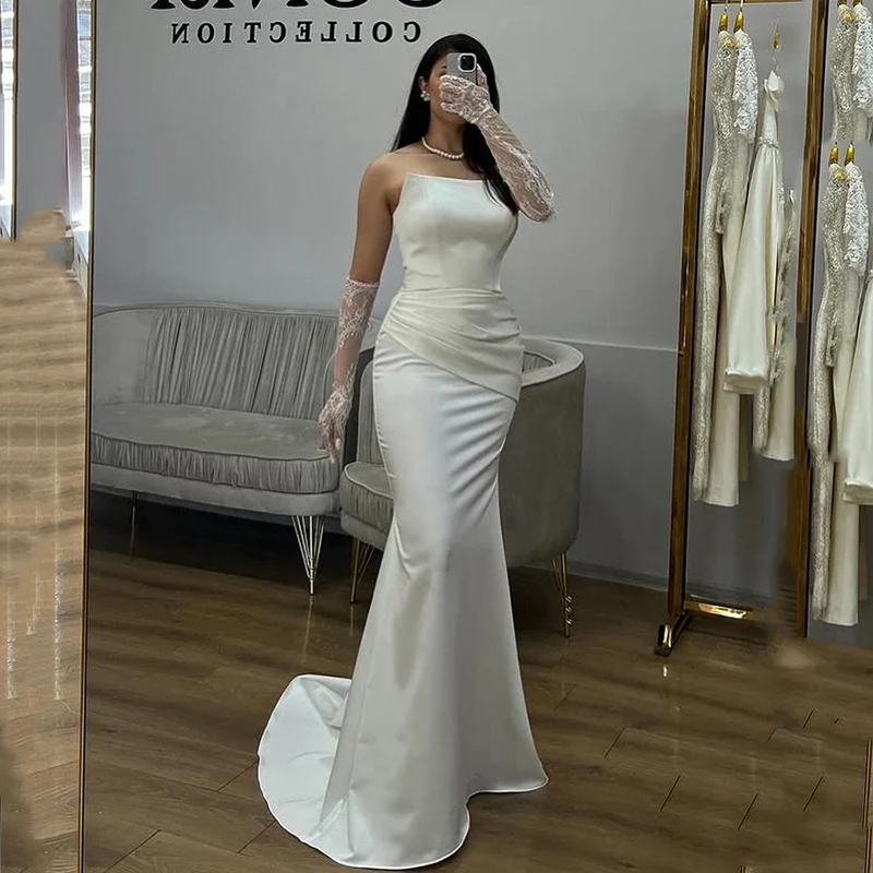 Eightree Simple Mermaid Wedding Dresses Strapless Floor Length Bridal Dress Without Gloves Formal Wedding Prom Gowns Customized