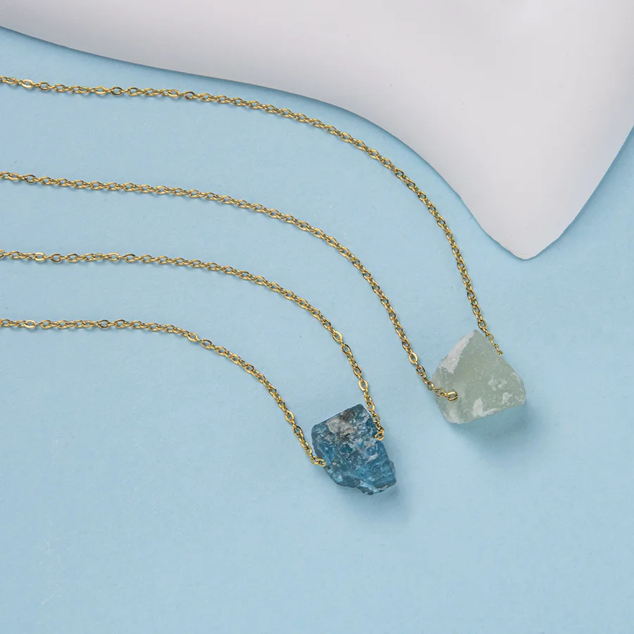 Crystal natural stone irregular raw stone pendant fashion color preservation necklace