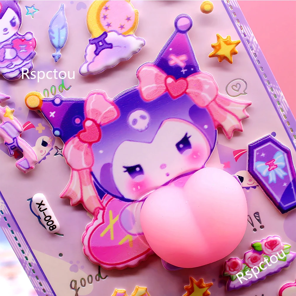 

4 шт. забавные милые наклейки Sanrio Kuromi Melody Happy Buttocks, мультяшные мягкие наклейки с декомпрессией и пузырьками, награды, игрушки, подарки