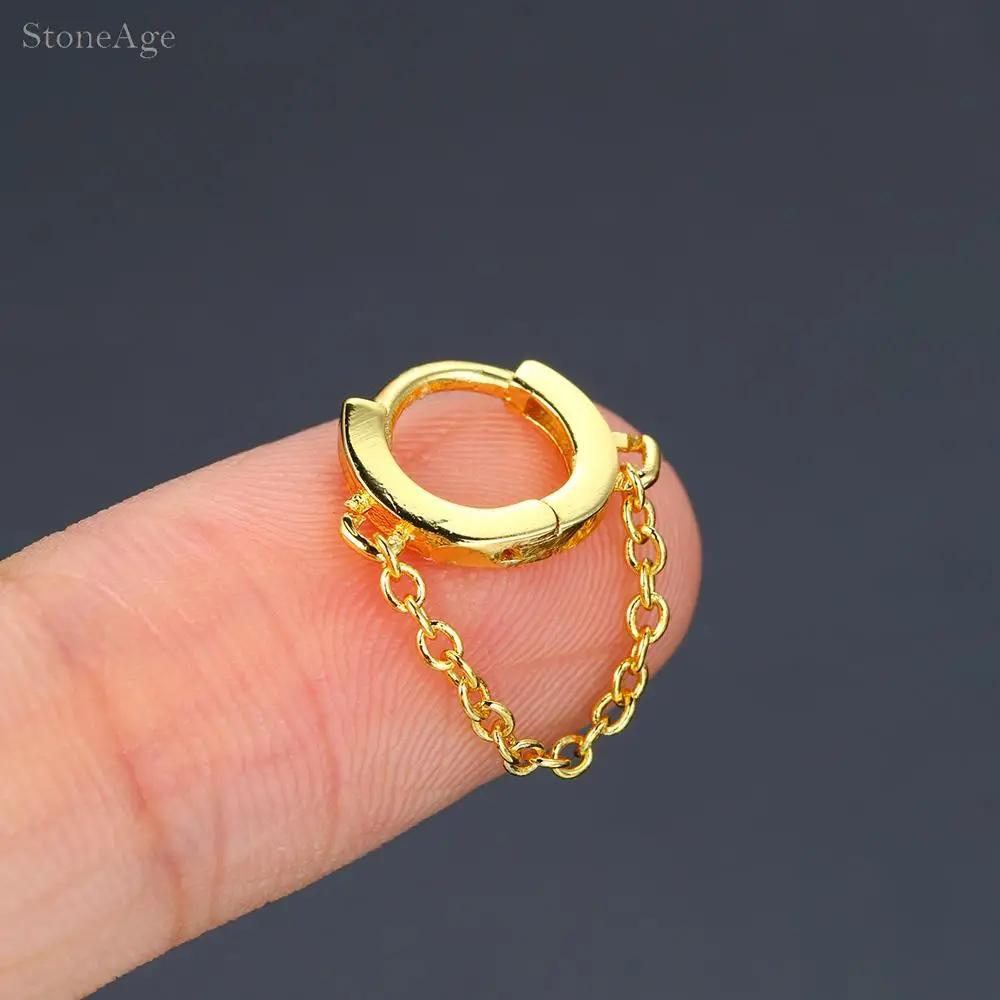 6mm Edelstahl Hängesegment-Clicker-Creolen mit Kette 1 Stück Ohrpiercing-Ring Knorpel Helix Ohrläppchen Ohrring Schmuck – Detail 6