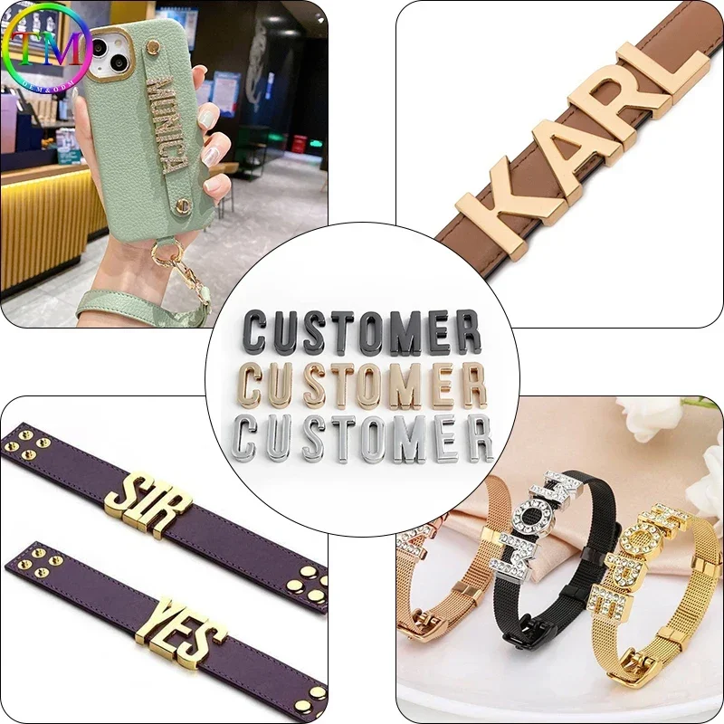 Metal A-Z Alphabet Solid Plain Slide Letter Bead Lettering Pet Collar/Chokers Craft Bridal Handbags Making Hardware Accessories