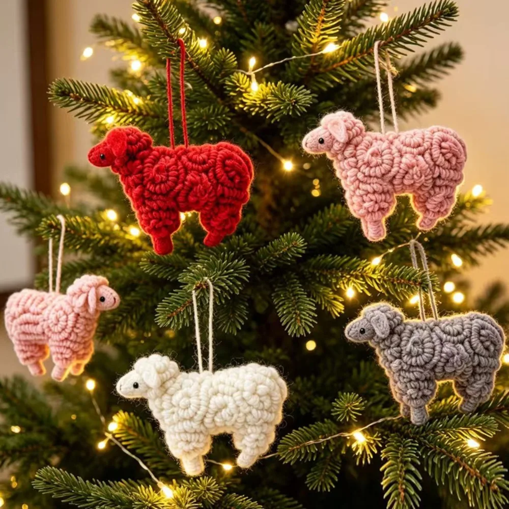 Exquisite Wool Felt Sheep Ornament Circle Texture Sheep Shape Tree Ornament Christmas Decor Tree Decor Flower Box Accessory