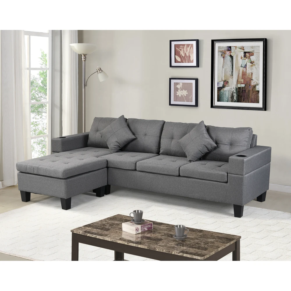 

Sectional Sofa Set for Living Room with L Shape Chaise Lounge ,cup holder and Left or Right Hand Chaise Modern 4 Seat