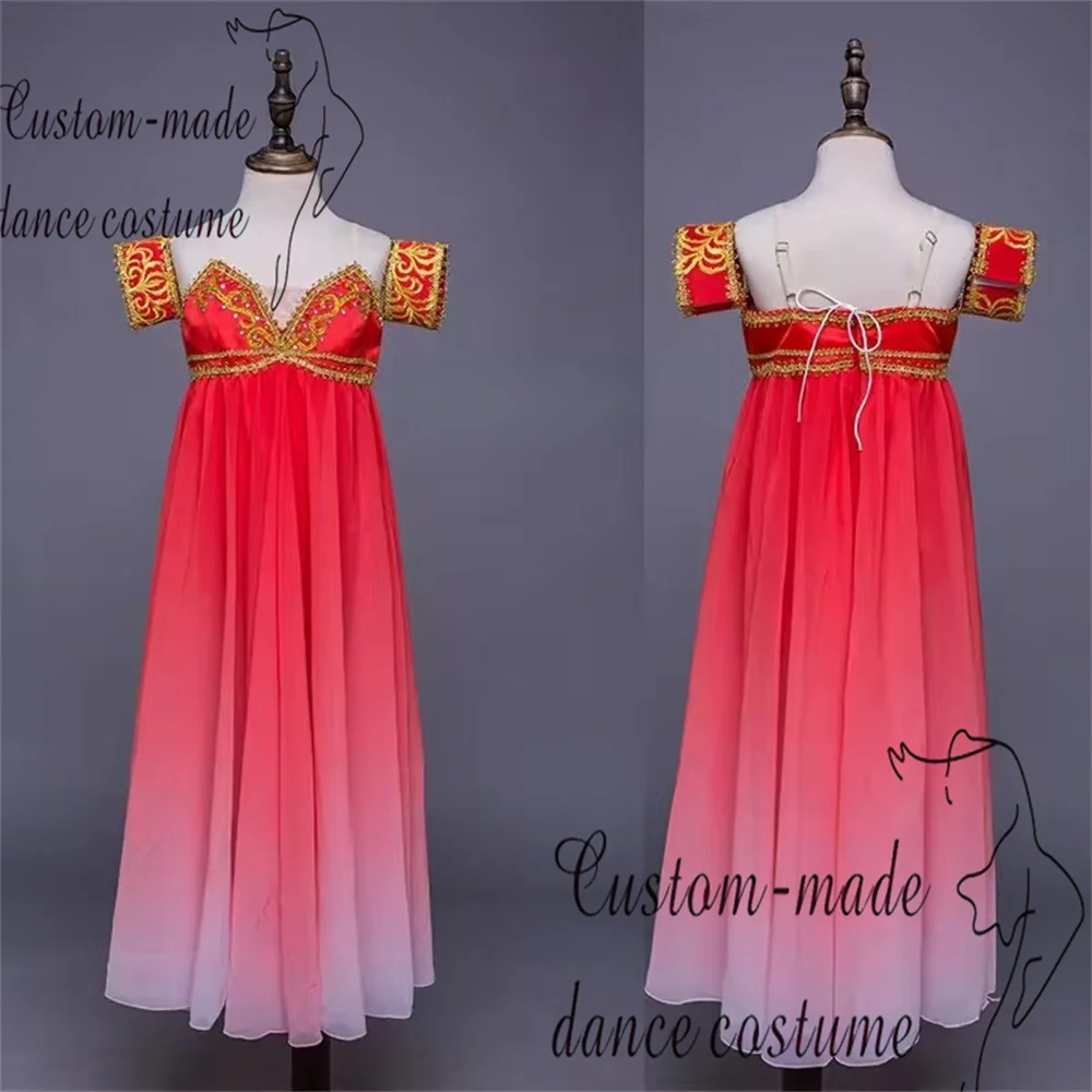 チャイコフスキー バレエ ドレス カスタマイズされた子供のダンス ドレス レッド プロの競技ロング ドレス大人のバレエ パフォーマンス ドレス